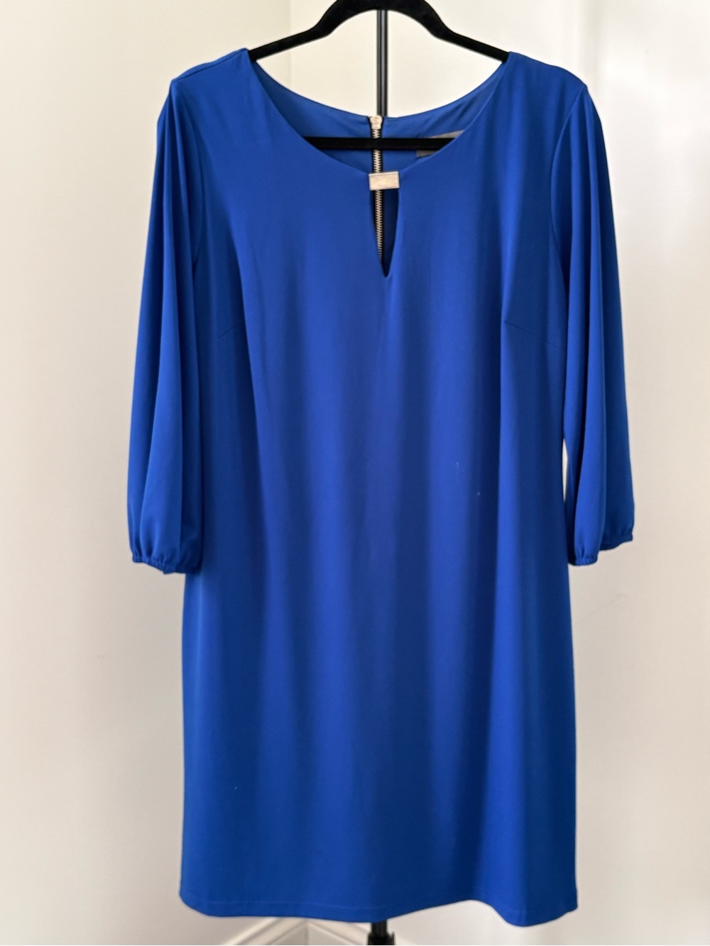 Donna Ricco Cobalt Blue Midi Shift Dress with Keyhole